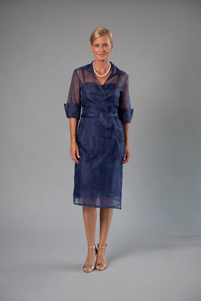 Living Silk - Cocktail Organza Wrap Dress - Midnight Blue